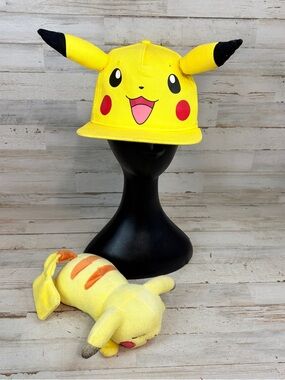 Youth Pokémon Pikachu Cap With Ears Yellow Adjustable & Tomy Plush